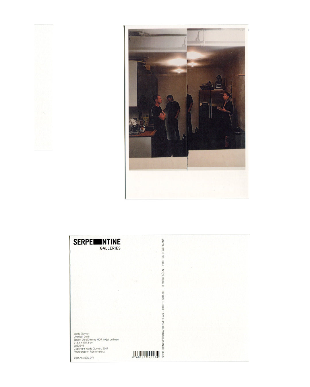 a Wade Guyton postcard composition of his printer painting of the inside of his studio from  his Serpentine Gallery Exhibition 2017