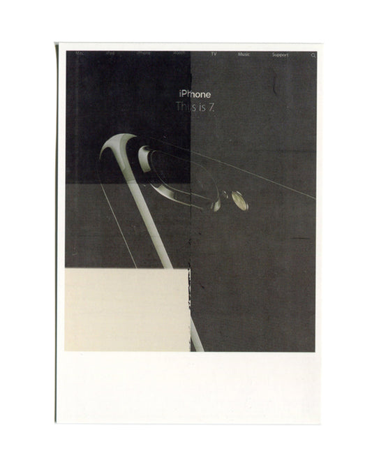 Wade Guyton Postcard of a smartphone with text on a black background