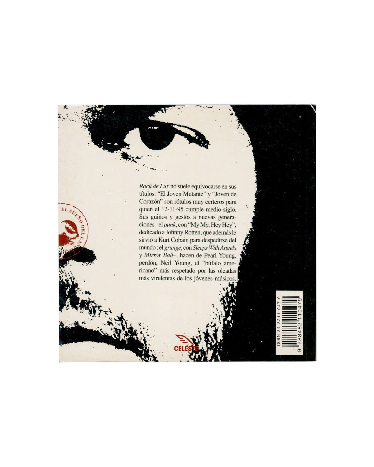 Neil Young, Mirror Ball: Letras, Celeste Ediciones, 1995, back cover with Spanish text and barcode